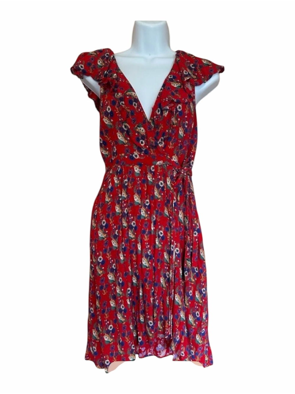 Maeve by Anthropologie Rosalie Red Floral Wrap Dress Size 4 - Picture 8 of 8